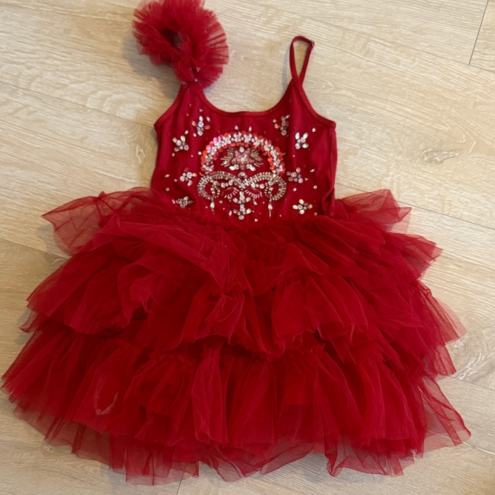 Red Tulle Layered Tutu Du Monde Dress with Gem Embellishments